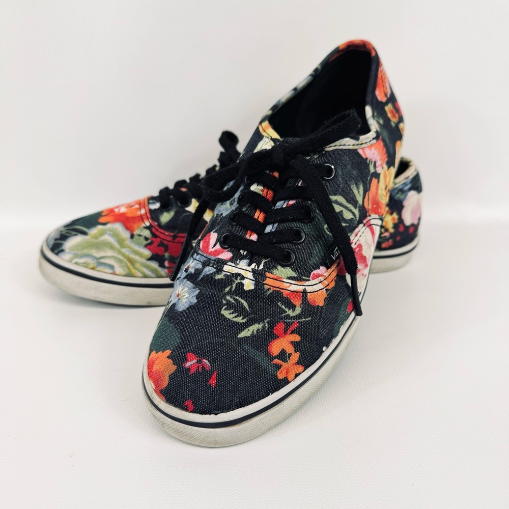 Vans Authentic Lo-Pro black denim floral pattern lace up sneaker sz W 7.5 M 6